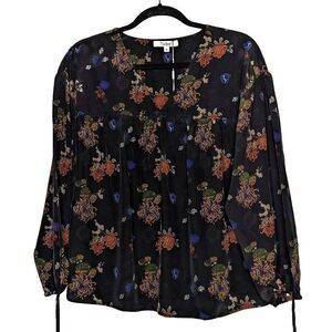 Tucker Bohemian Blouse Japanese Garden in Crepe de Chine Black Silk Floral